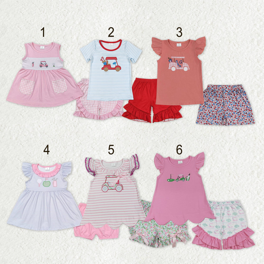 Sibling Baby Girls Kids Embroidery Golf Tops Shorts Summer Clothes Sets Clothes RTS