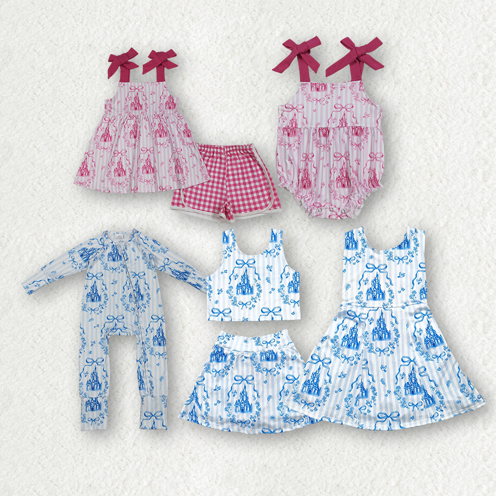Sibling Baby Girls Kids Castles Bows Rompers Dress Sets Clothes
