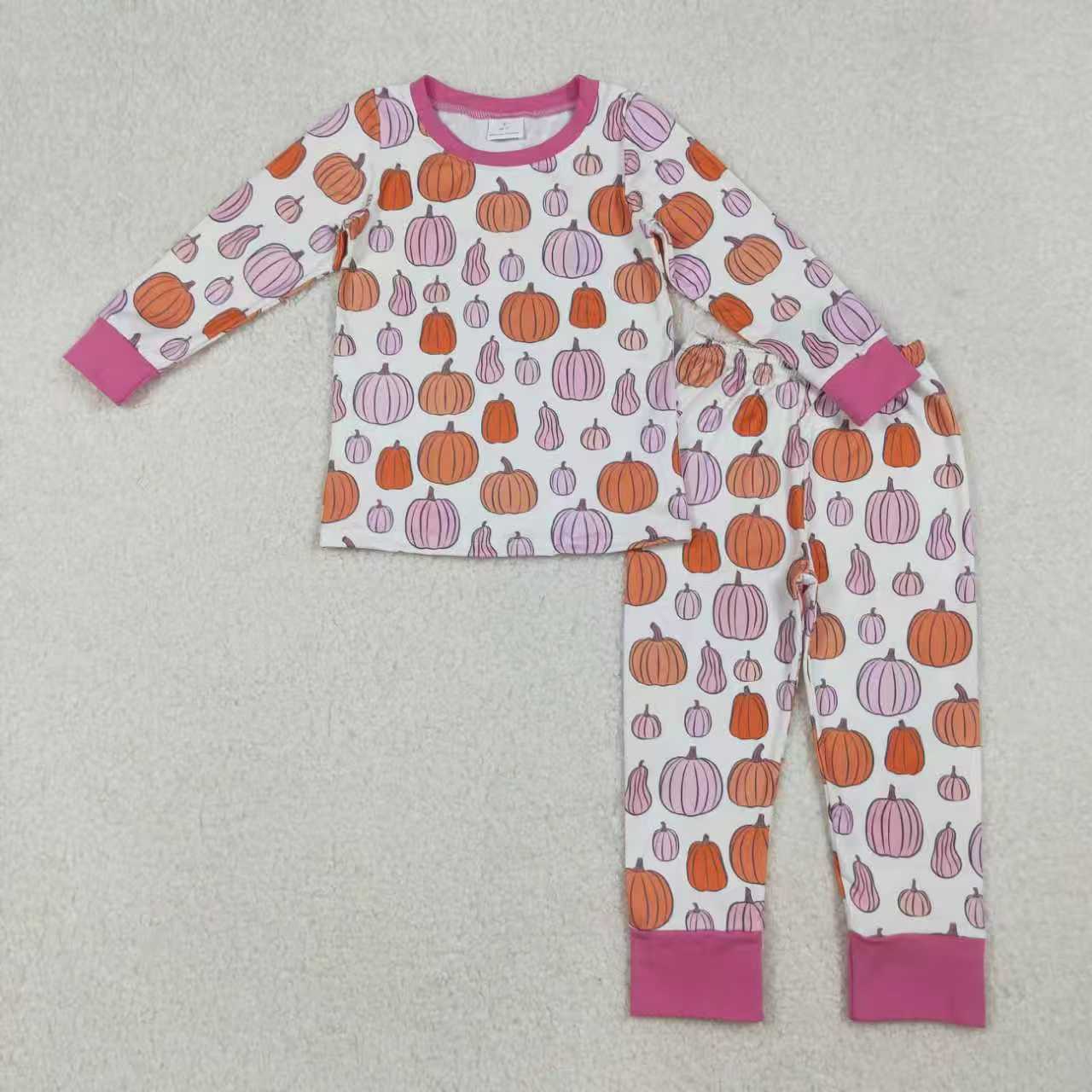 Siblign Girls Kids Long Sleeves Pumpkins Fall Thanksgiving Zipper Romper Pajamas Set RTS