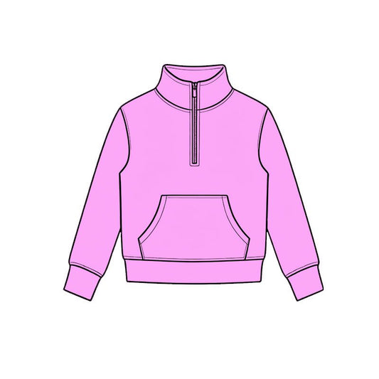 ( Moq 5 ) Preorder Baby Girls Kids Long Sleeves Pink Pocket Zipper Pullover Yoga Active Shirt