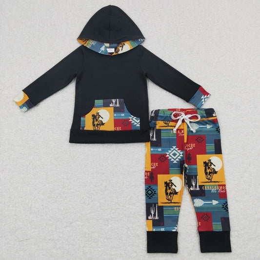 BLP0355 Baby Boy Western Long Sleeves Hoodie Rodeo Pants Outfit