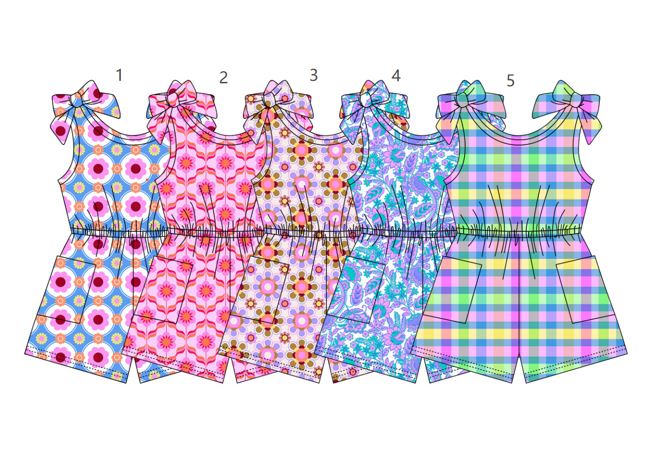 ( Moq 5 Each Style ) Sibling Baby Girls Kids Flower Plaid Pockets Jumpsuits Summer Clothes