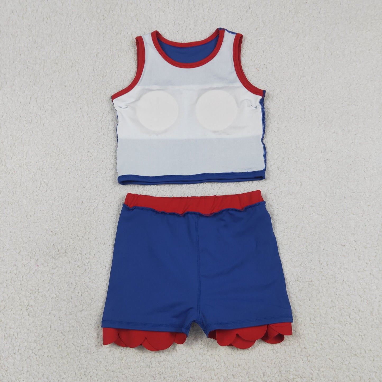 Baby Girls Kids Sleeveless Navy Shirt Scallop Skirt Shorts Yoga Active Set Clothes RTS