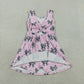 Baby Girls Sleeveless Cow Print Bows Pink Yoga Shorts Knee Length Dress RTS