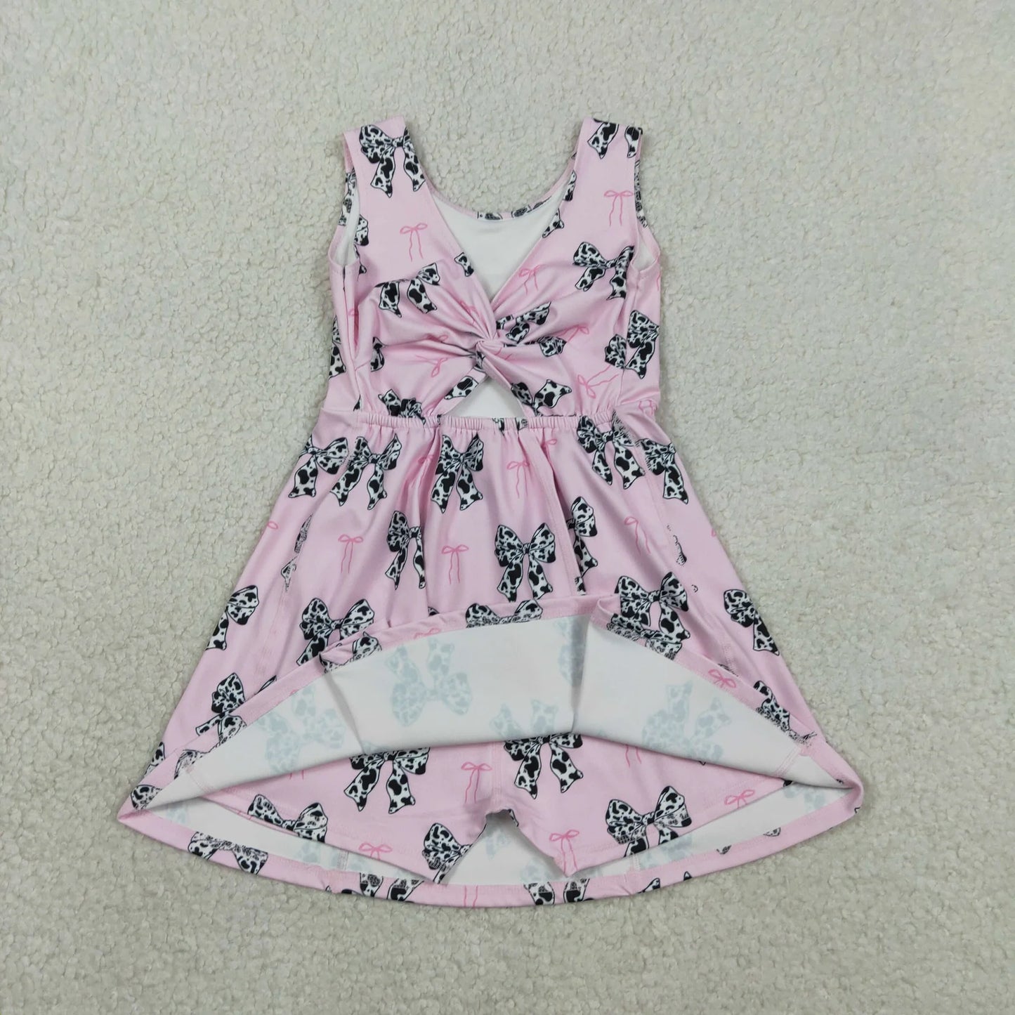 Sibling Baby Girls Kids Western Cow Bows Pink Romper Dress RTS
