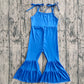 Baby Girl Toddler Straps Bell Pants Ribbed Blue Jumpsuit Clothes RTS