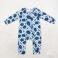 Baby Boy Blue Checkered Pumpkins Fall Zipper Bamboo Romper