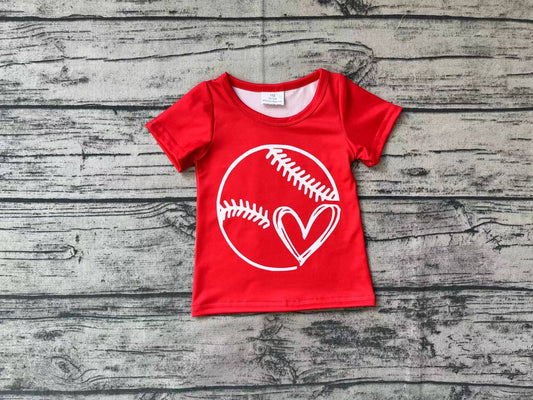 No Moq Pre-order  Baby Boy Red Short Sleeves Heart Baseball Shirt Tops