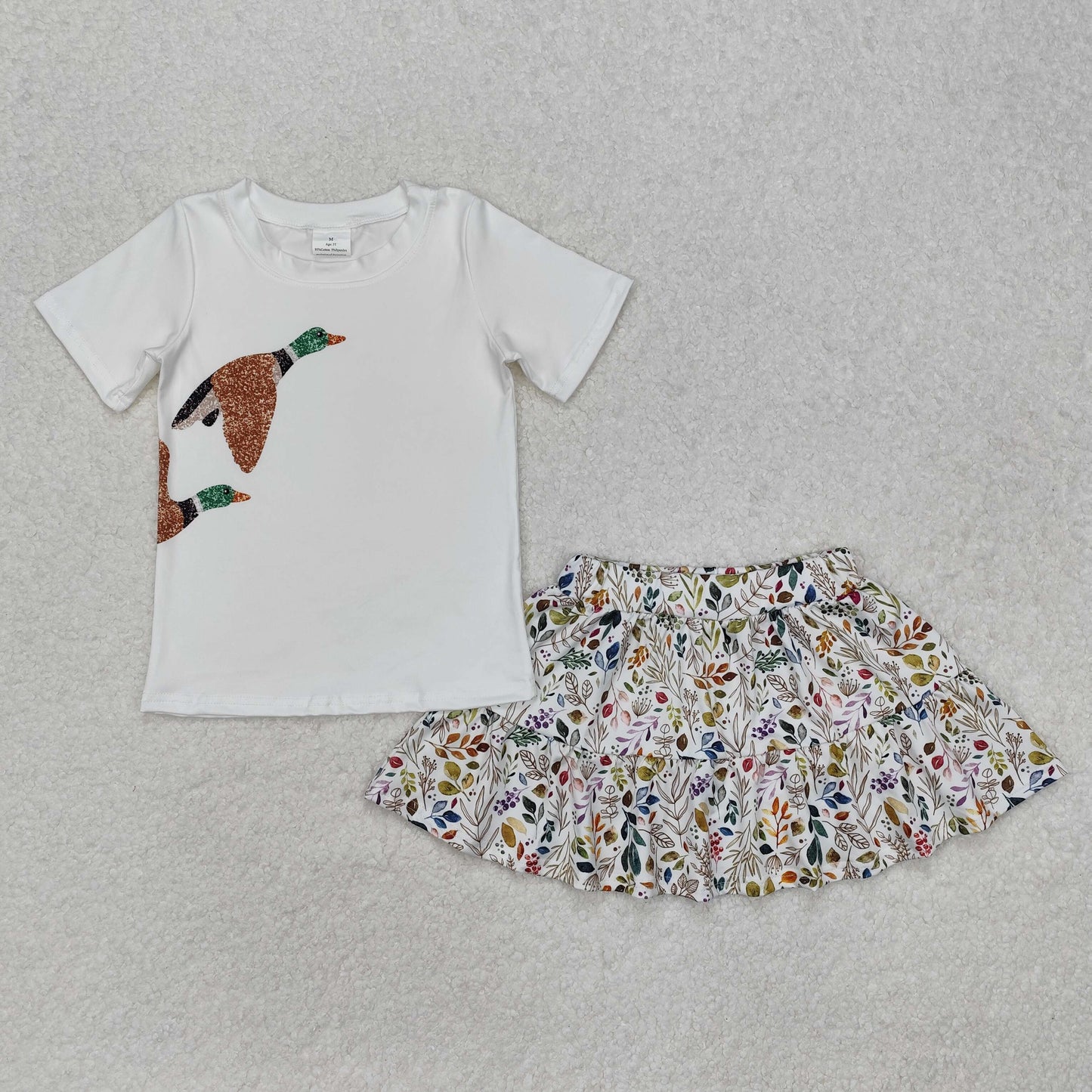 Baby Girl Short Sleeves Duck Shirt Floral Skirt Clothes Set