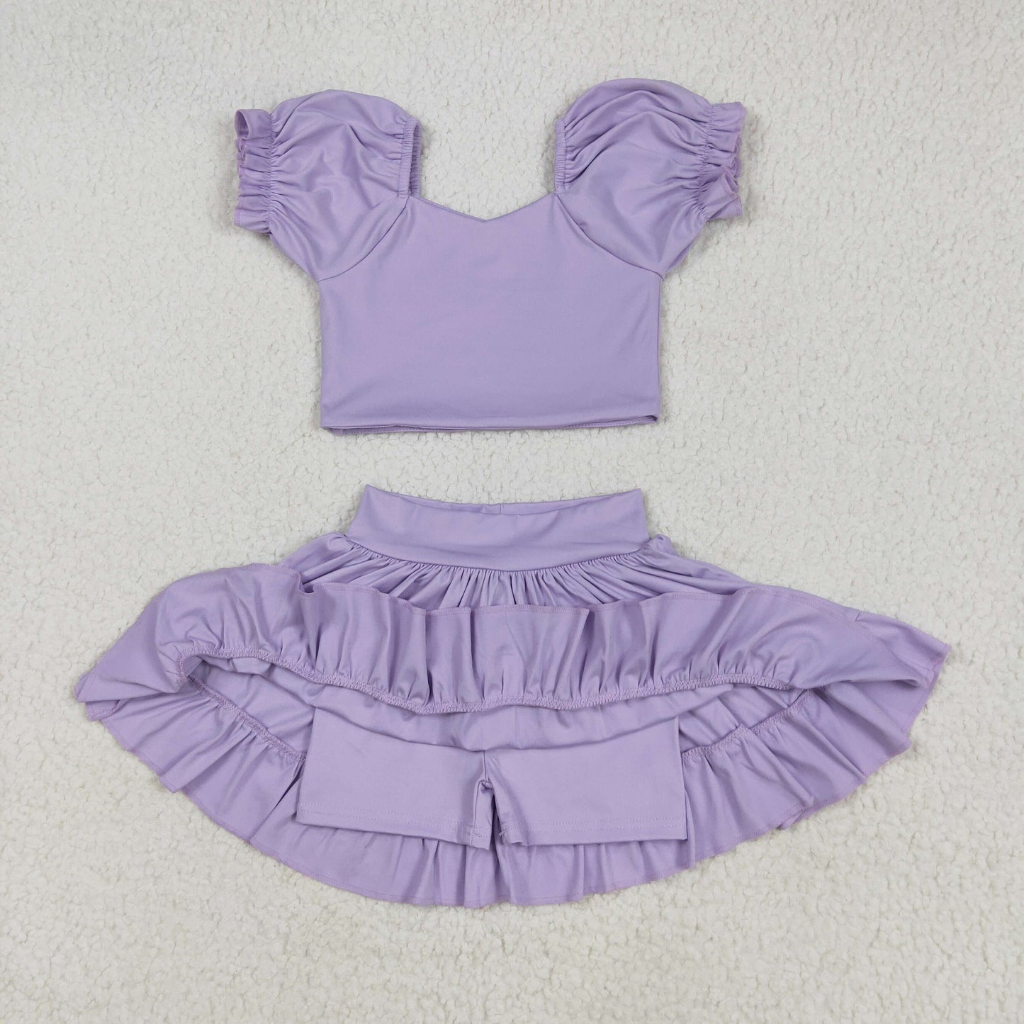Baby Girl Purple Shirt Tops Skirt Yoga Active Wear Clothes Set RTS