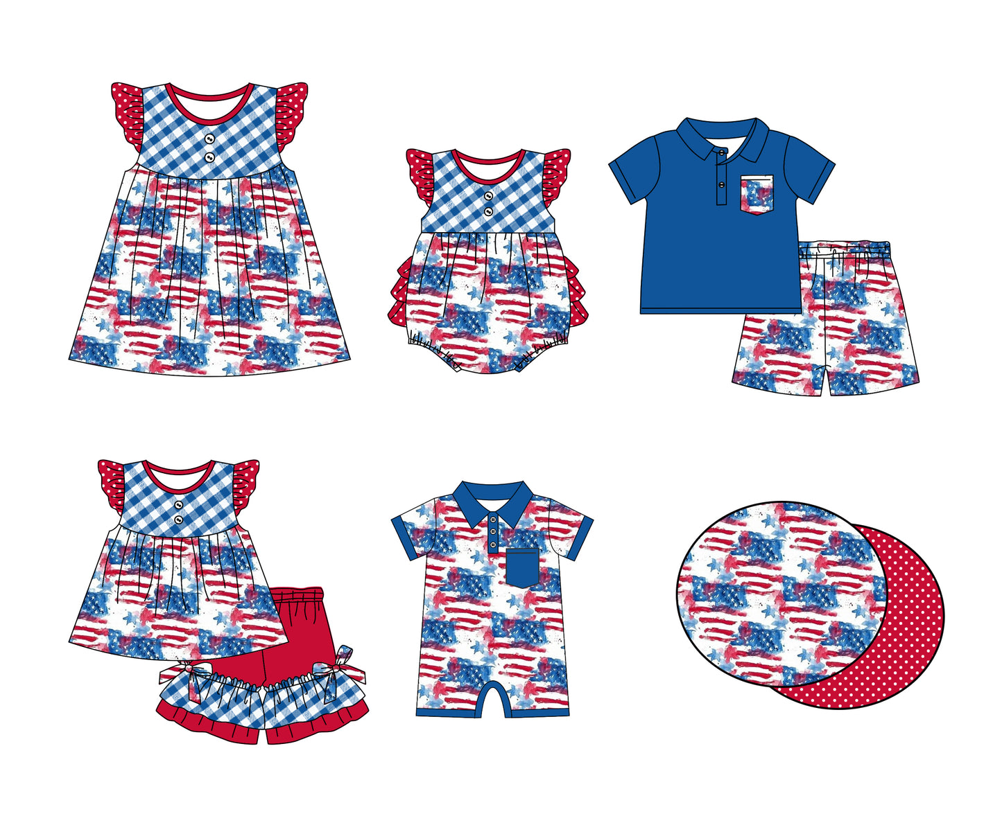 Baby Boy Girl July 4th Flags Sibling Dress Romper Clothes Set ( Moq 5 Each style ) 11.26