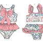 ( Moq 5 Each Style ) Sibling Baby Girls Kids Floral Tops Ruffle Shorts Pink Bows Sets Summer Swimsuits