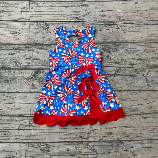( No moq ) Preorder Baby Girls Bows Stars 4th of July Yoga Active Shorts Knee Length Scallop Dress