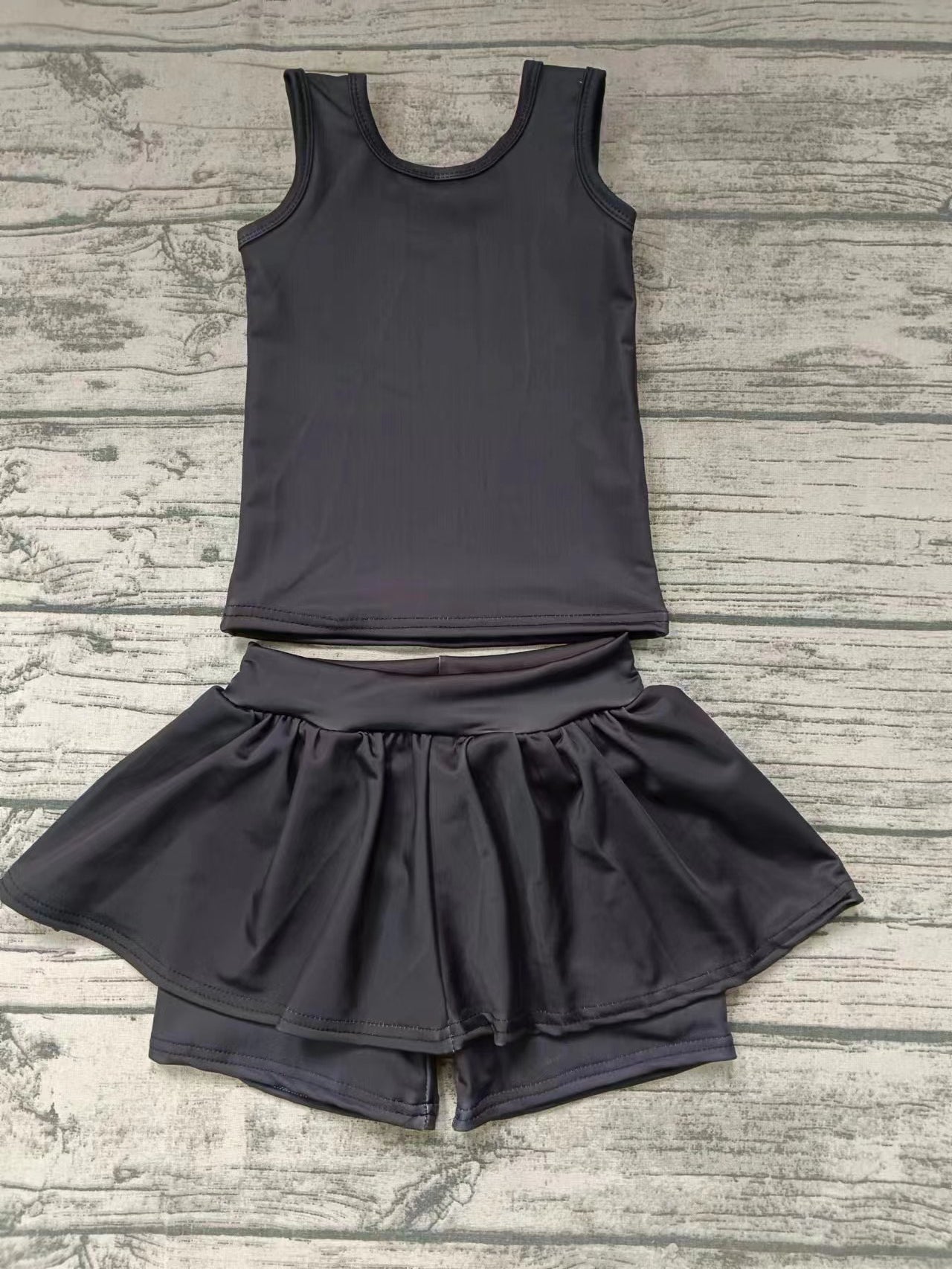 Moq 5 Baby Girl Sleeveless Shirt Skirt Shorts Black Set