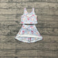Baby Girls Kids Baseball Bows Tops Blue Skirt Shorts Yoga Summer Set RTS