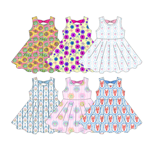( Moq 5 Each Style ) Sibling Baby Girls Kids Sleeveless Bows Flower Summer Knee Length Dresses