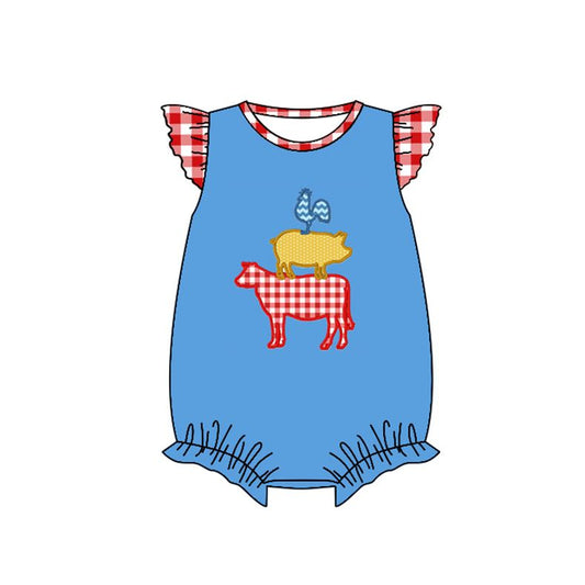 Moq 3 Pre-order SR0765 Baby Girl Farm Blue One Piece Romper