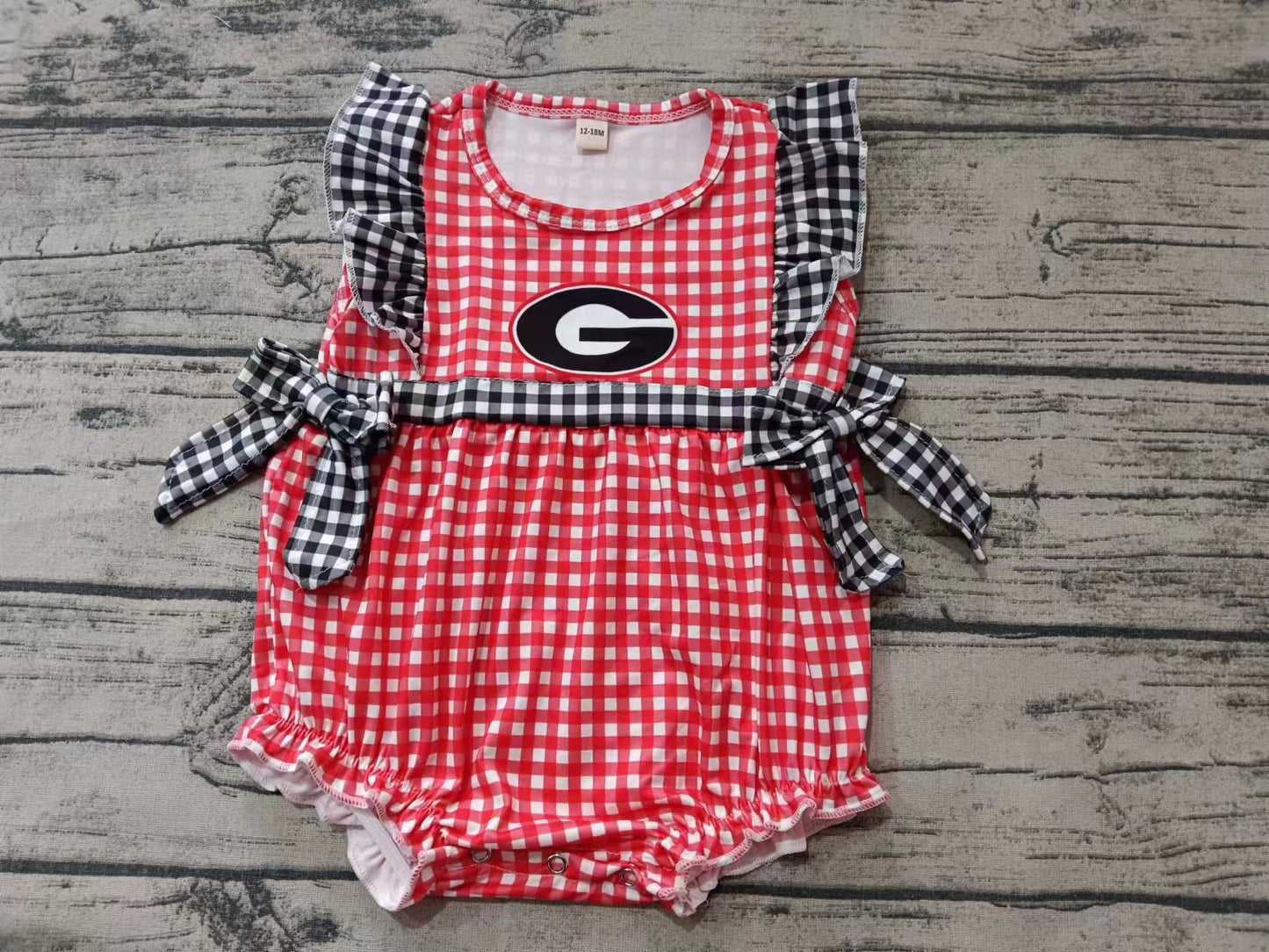 Baby Girl Short Sleeves G Plaid Team Bubble Romper