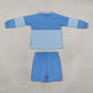 Baby Girls Kids Blue Stripes Zipper Pullover Shorts Yoga Active Set Clothes RTS