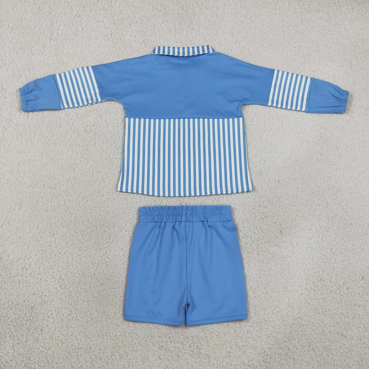Baby Girls Kids Blue Stripes Zipper Pullover Shorts Yoga Active Set Clothes RTS