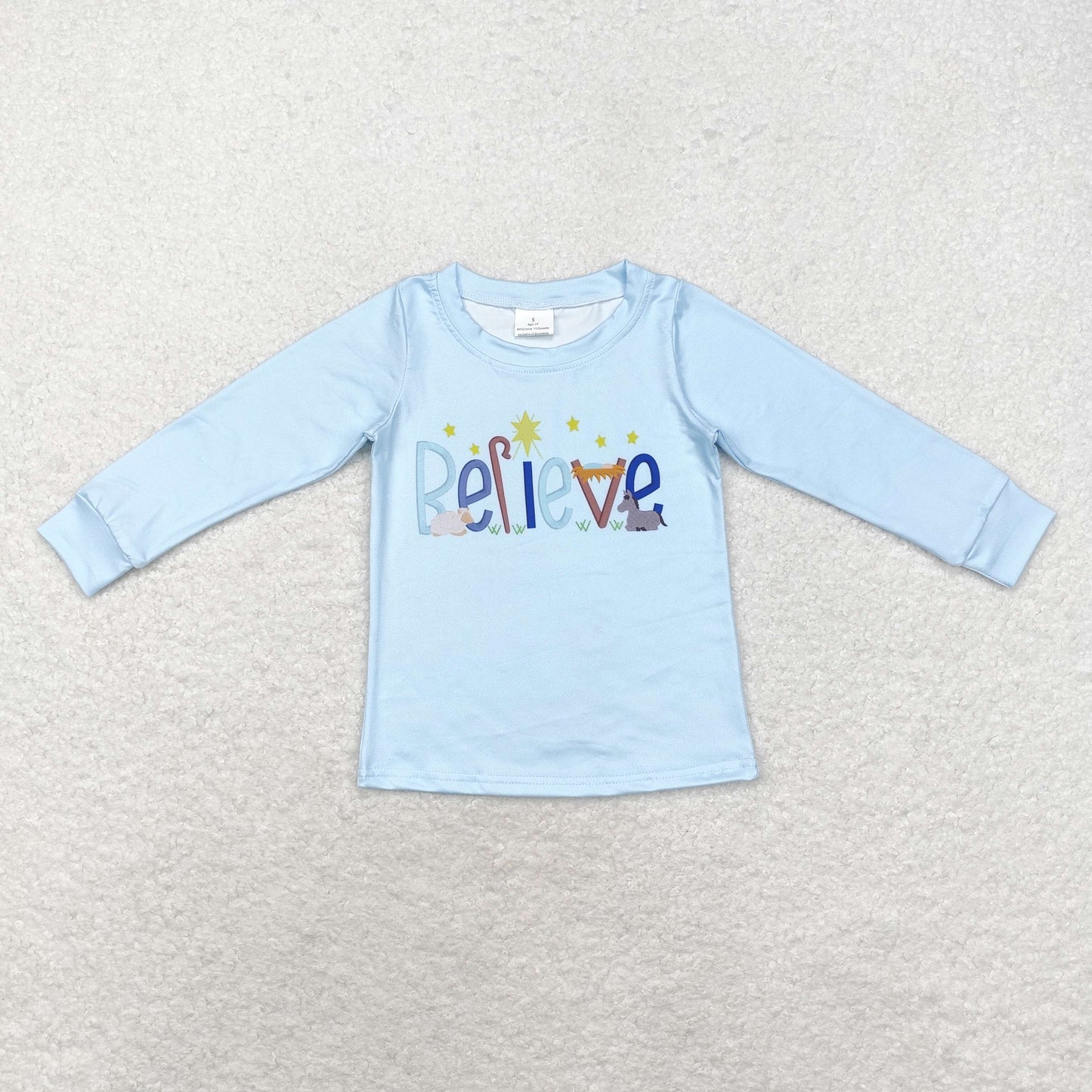 Baby Boy Long Sleeves Christmas Believe Blue Shirt