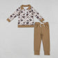 Sibling Boys Girls Kids Long Sleeves Flower Bows Football Zipper Romper Shirt Set RTS
