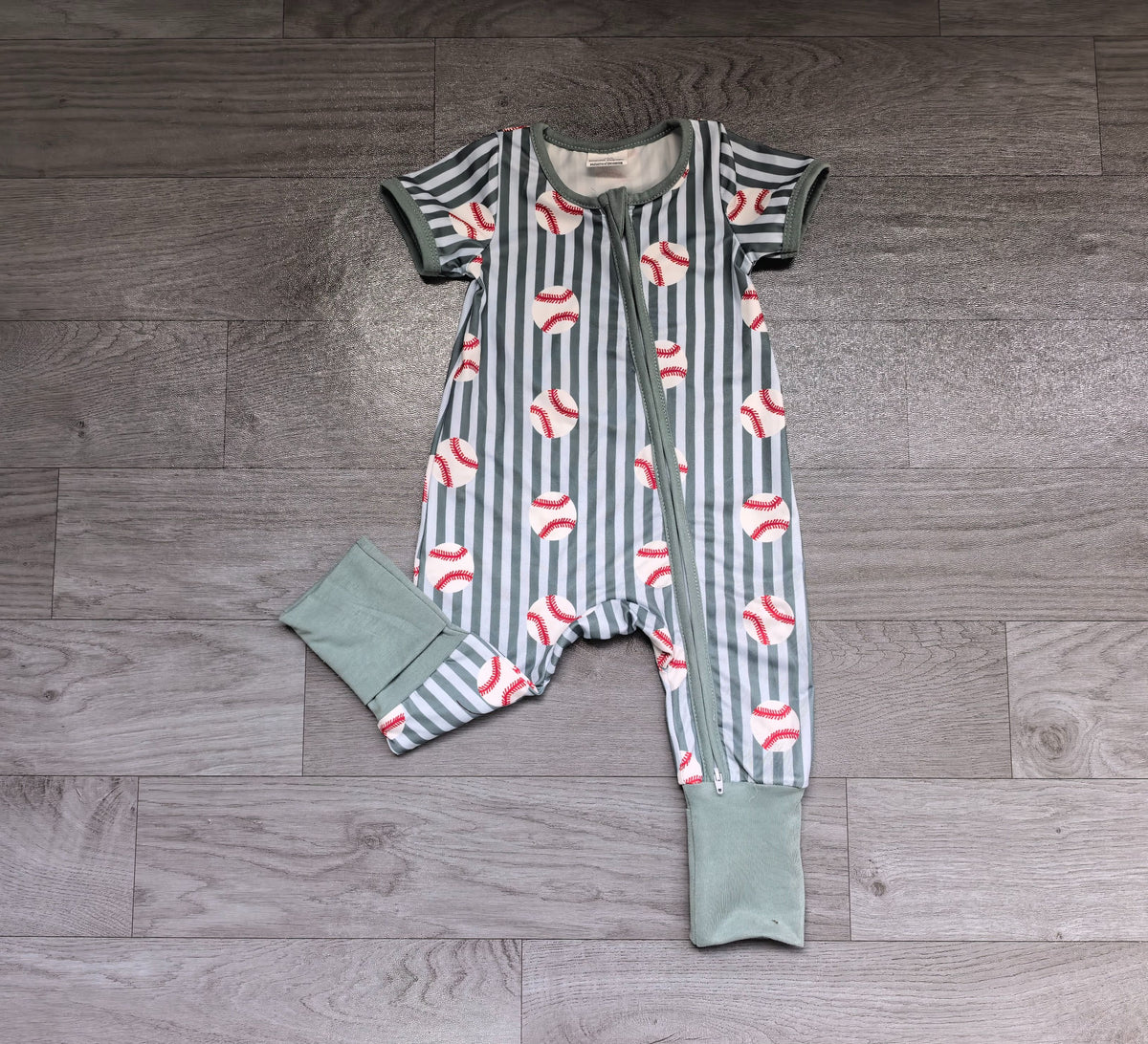 (  No moq ) Preorder Baby Boys Kids Short Sleeves Baseball Blue Stripes Zipper Footie Romper Clothes