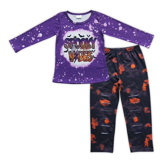 Baby Girl Purple Long Sleeves Spookey Shirt Pants Halloween Outfit