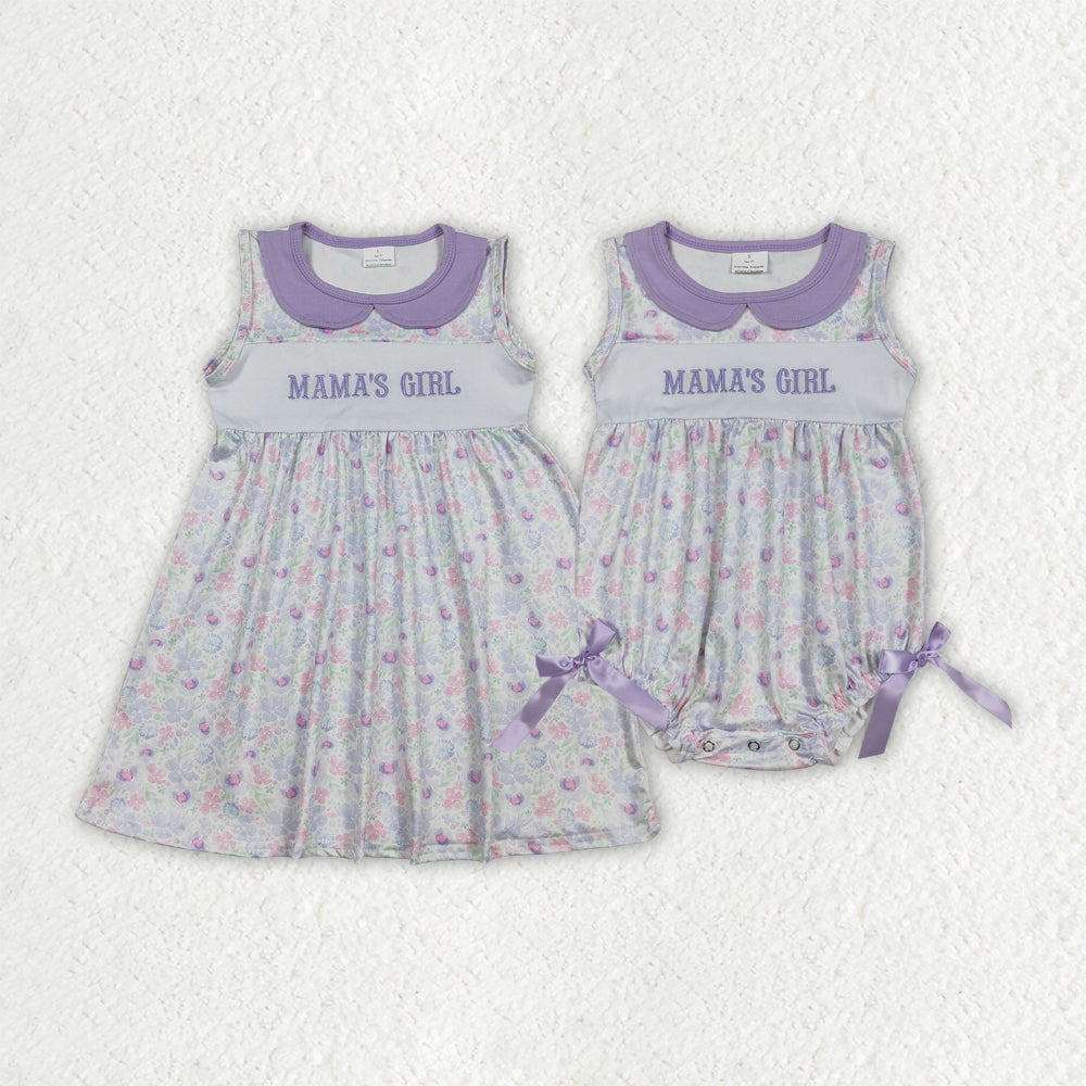 Sibling Baby Girls Kids Sleeveless Embroidery Mama's Girl Flower Romper Dress RTS