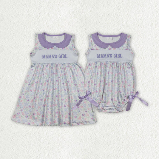Sibling Baby Girls Kids Sleeveless Embroidery Mama's Girl Flower Romper Dress RTS