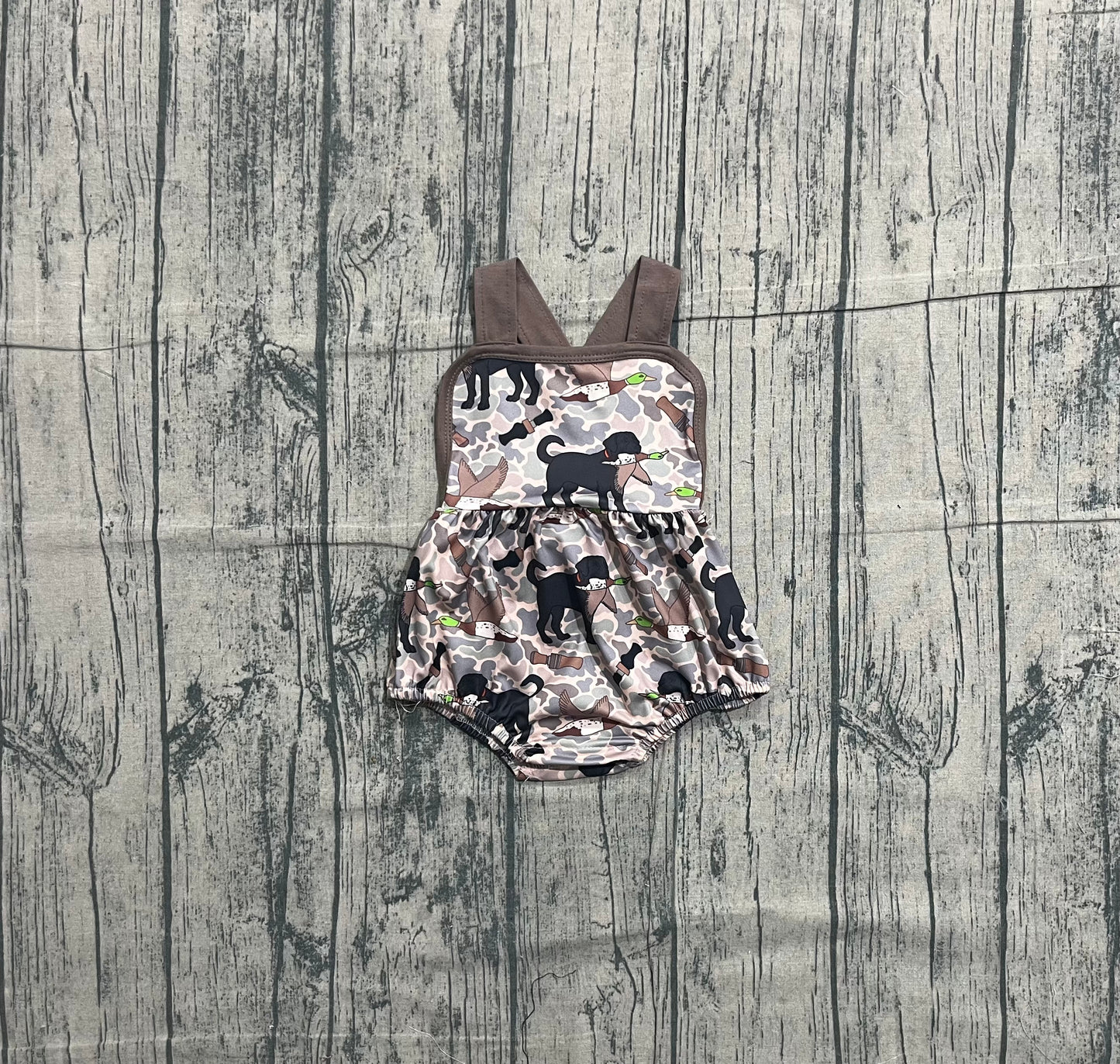 Baby Boys Infant Sleeveless Ducks Dogs Camo Hunting Bubble Romper RTS
