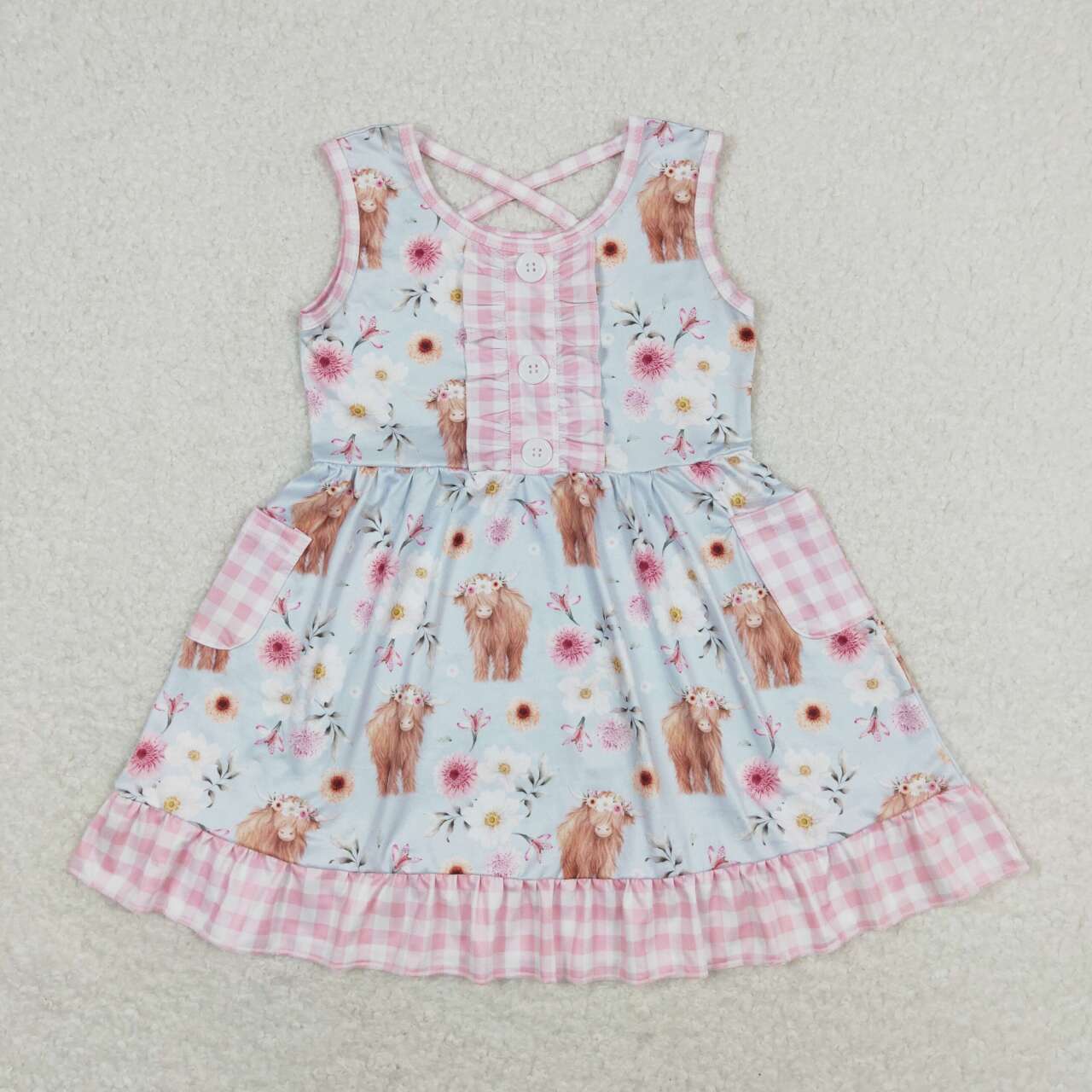 Baby Girl Sleeveless Cow Flower Summer Dress