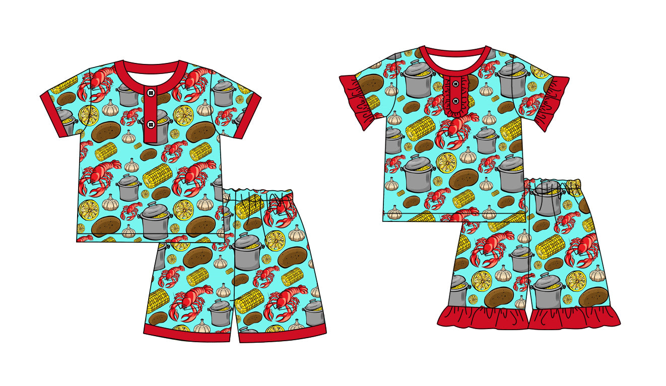 Baby Boy Girl Short Sleeves Crawfish Sibling Pajamas Set ( Moq 5 Each Style ) 1.23