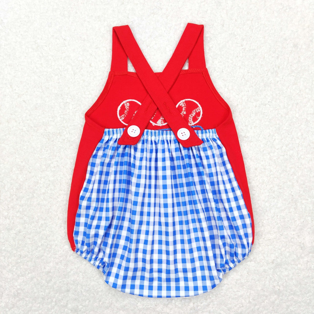 SR0686 Baby Girl Embroidery Baseball Plaid Romper