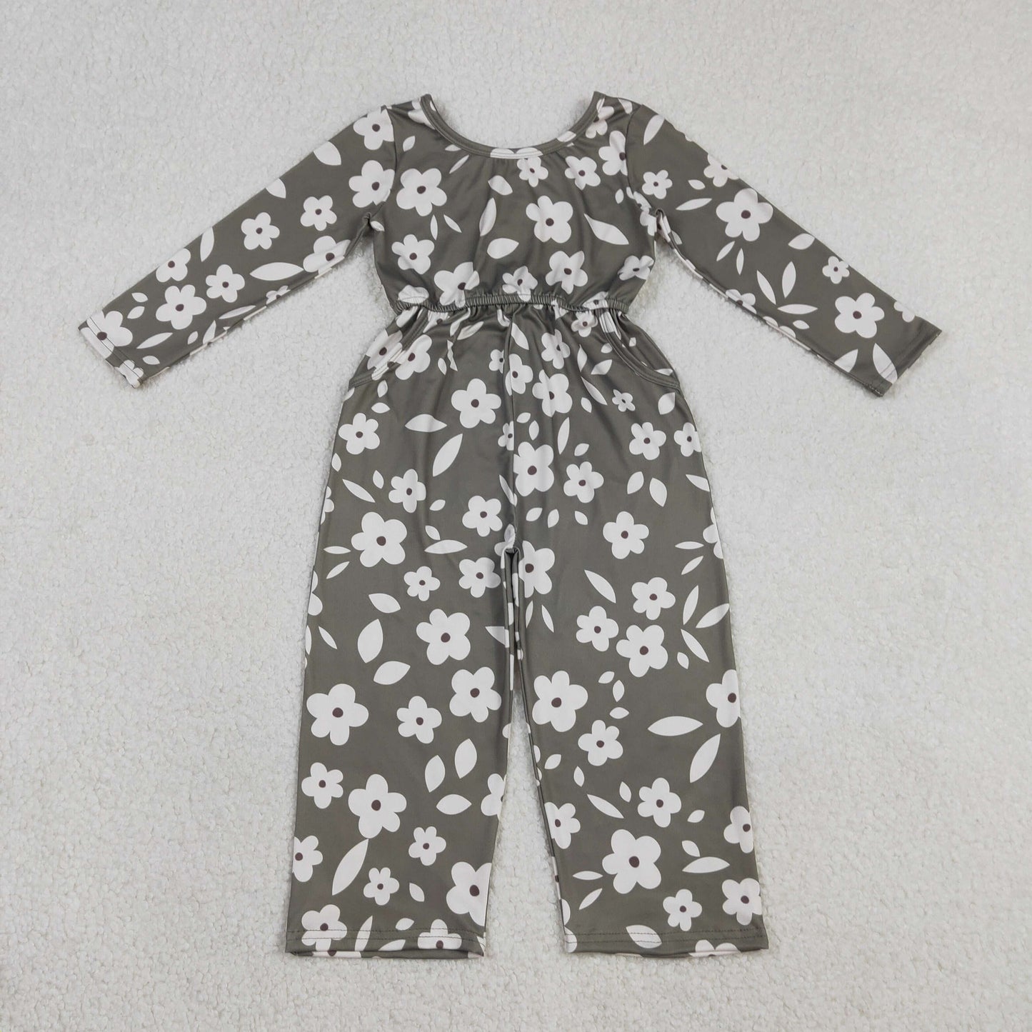 Baby Girls Kids Long Sleeves Flower Buttons Pockets Pants Jumpsuit RTS