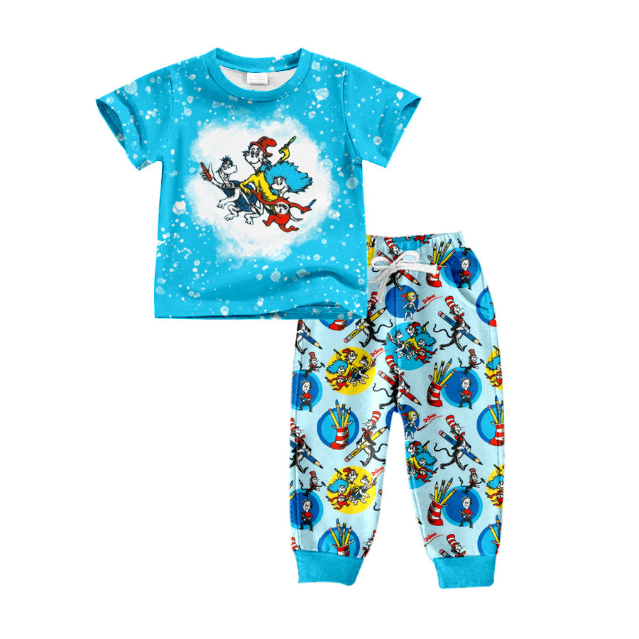 Baby Boy Short Sleeves Dr Reading Blue Shirt Pants Clothes Set Moq 5