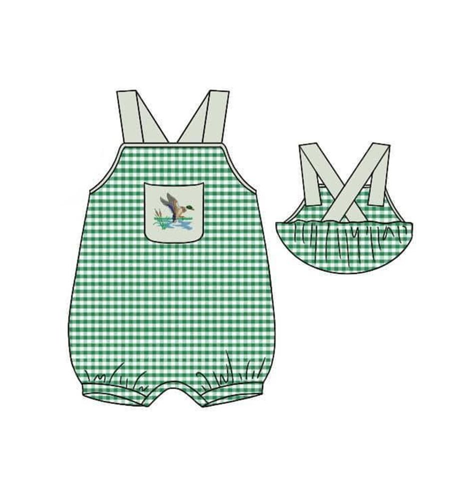 Moq 3 Pre-order SR1284 Baby Boy Duck Plaid Summer One Piece Romper