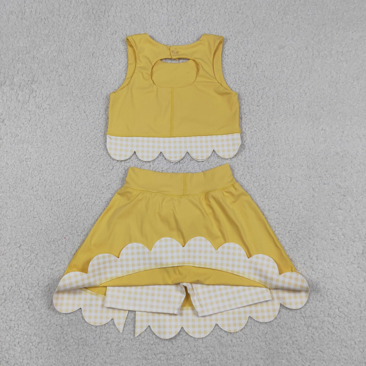 Baby Girls Yellow Sleeveless Tops Bows Skirt Shorts Yoga Clothes Set RTS