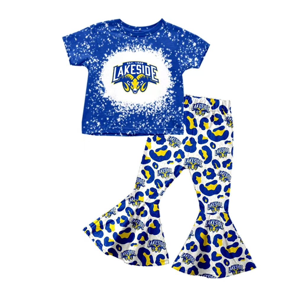 Baby Girl Short Sleeves Team Blue Shirt Bell Pants Clothes Set Moq 5