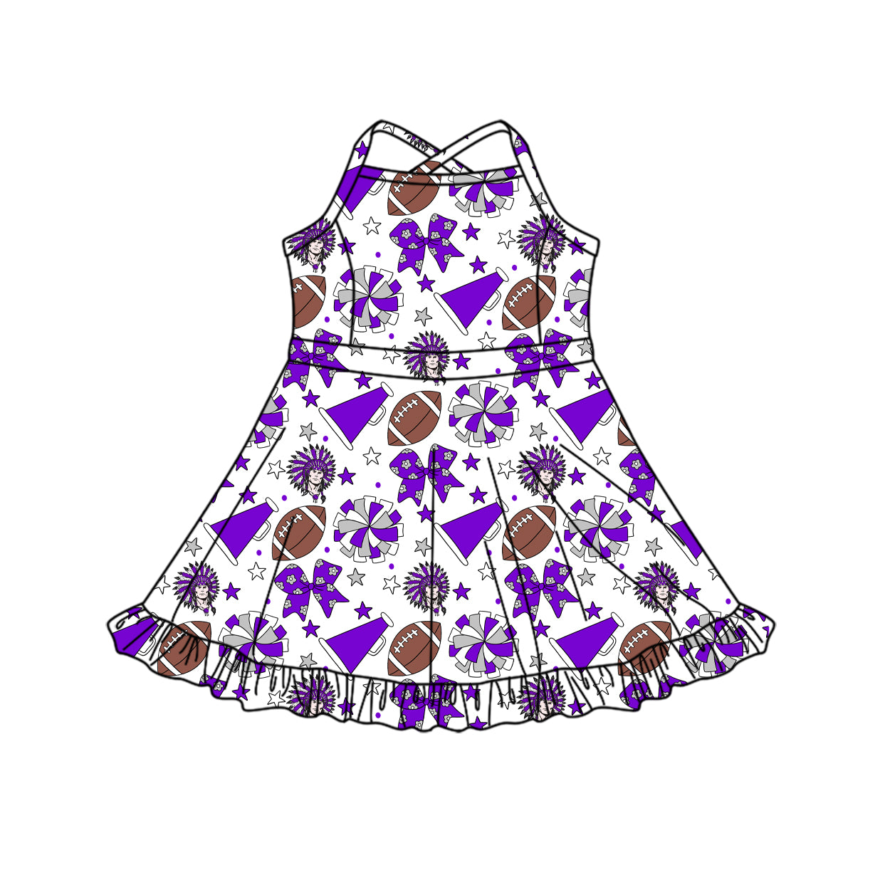 ( Moq 5 ) Baby Girls Toddler Straps Cheer Football Purple Bows Shorts Ruffle Dress Team Clothes