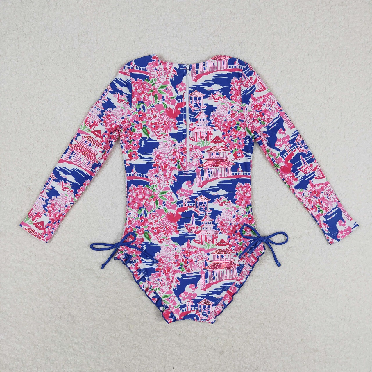 Baby Girl Long Sleeves Flower One Piece Swimsuit