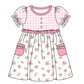 Baby Girl Short Sleeves Flower Plaid Pink Sibling Romper Dress Clothes Set ( Moq 5 Each Design )