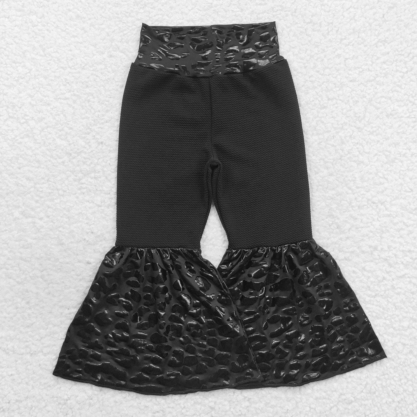 P0221 Baby Girl Black Leather Bell Pants