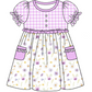 Baby Girl Short Sleeves Flower Plaid Purple Sibling Romper Dress Clothes Set ( Moq 5 Each Design )