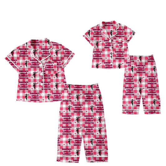 Mommy and Me Baby Girl Adult Valentine Hearts Plaid Sibling Pajamas Set