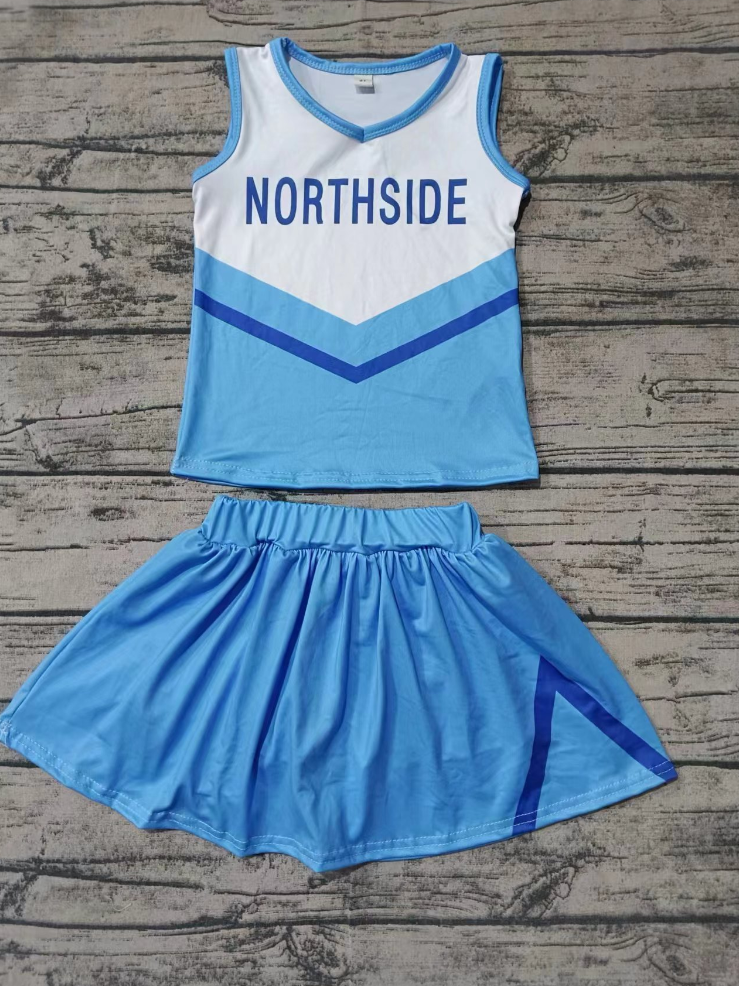 Baby Girl Sleeveless Blue Tops Team Shorts Skirt Outfit Clothes Set