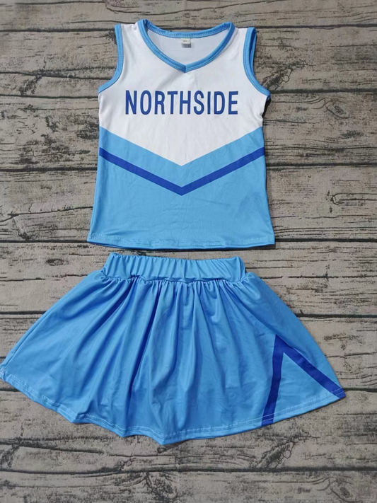 Baby Girl Sleeveless Blue Tops Team Shorts Skirt Outfit Clothes Set