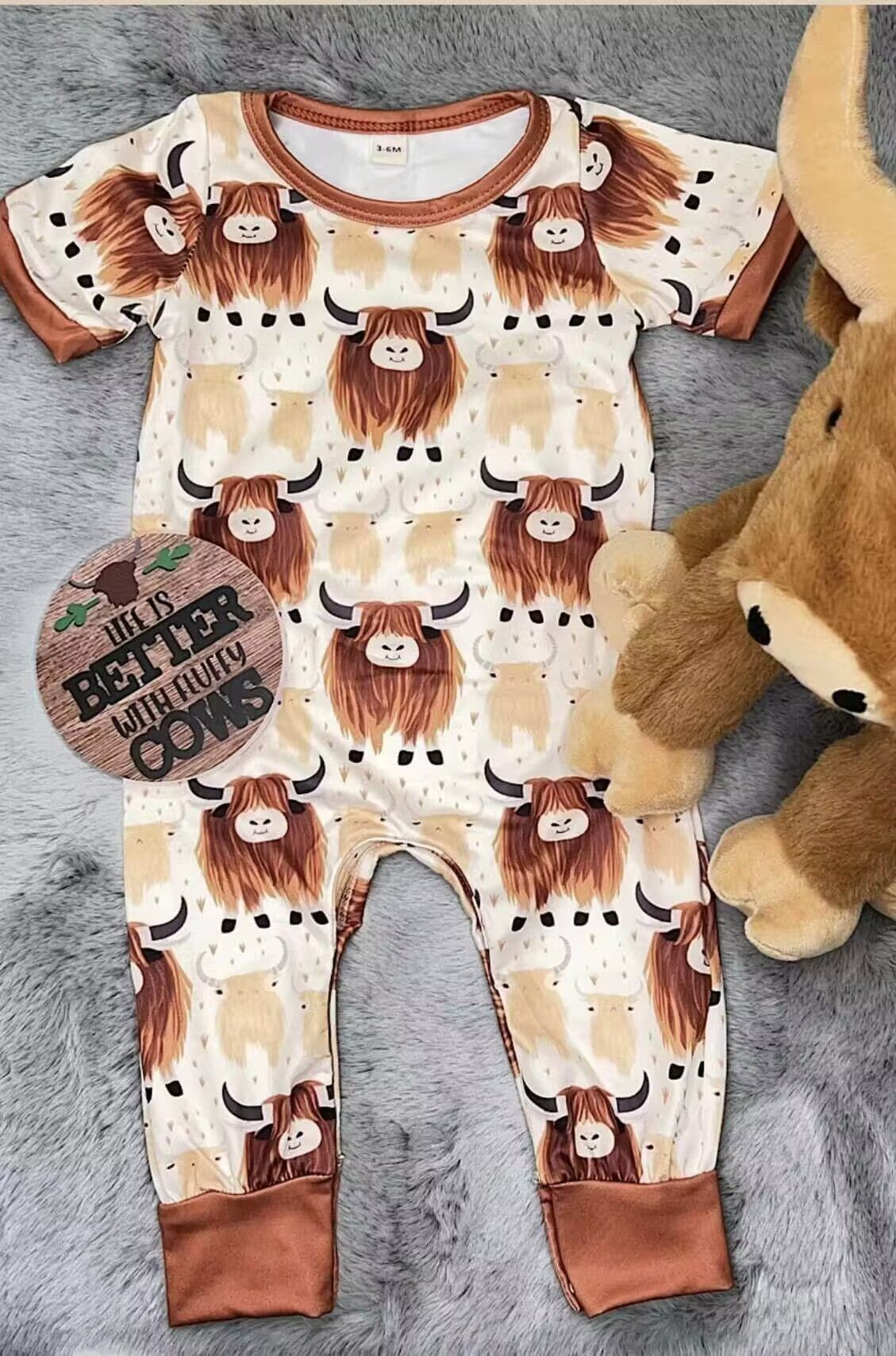 Moq 3 Pre-order SR1236 Baby Boy Short Sleeves Cow Western One Piece Romper