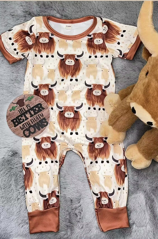 Moq 3 Pre-order SR1236 Baby Boy Short Sleeves Cow Western One Piece Romper