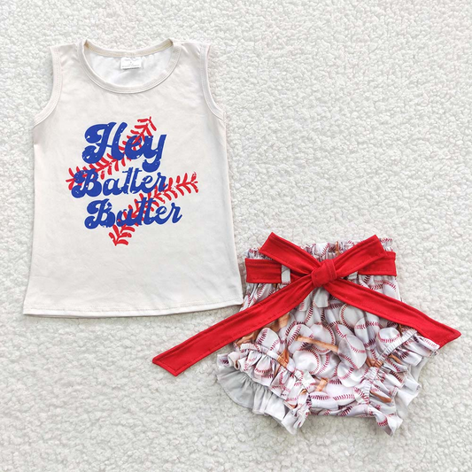Promotion Baby Girl Summer Sleeveless Shirt Baseball Bummie Outfit